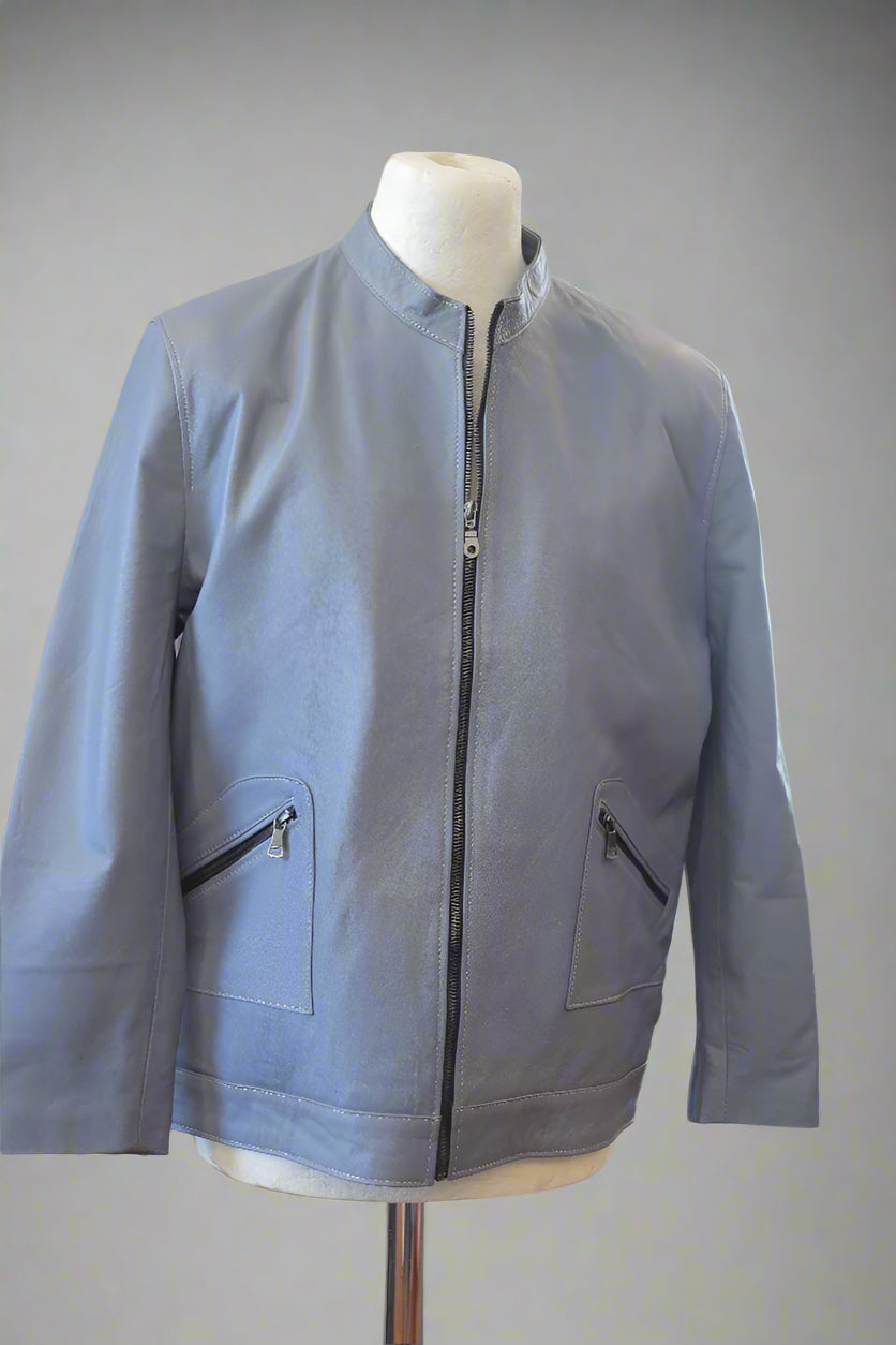 Sleek Blue Minimalist Leather Jacket – Stylish, Versatile, and Modern Design